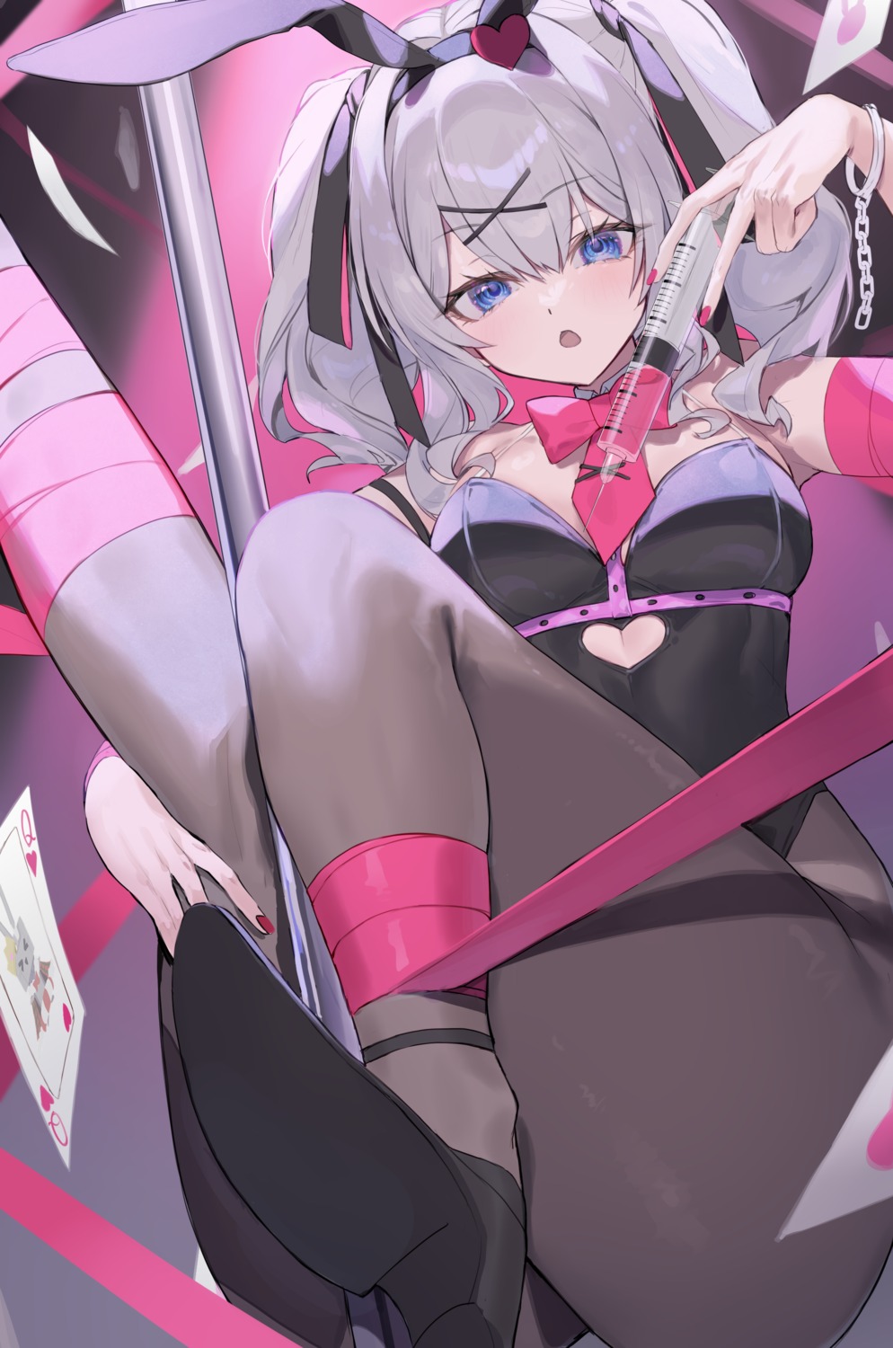 animal_ears bondage bunny_ears bunny_girl cosplay hatsune_miku heels kantai_collection kashima_(kancolle) no_bra pantyhose picoli1313 rabbit_hole_(vocaloid) vocaloid