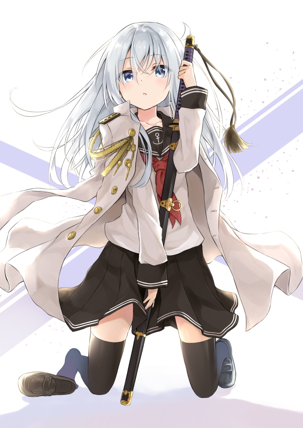 azuuru hibiki_(kancolle) kantai_collection seifuku sword thighhighs uniform