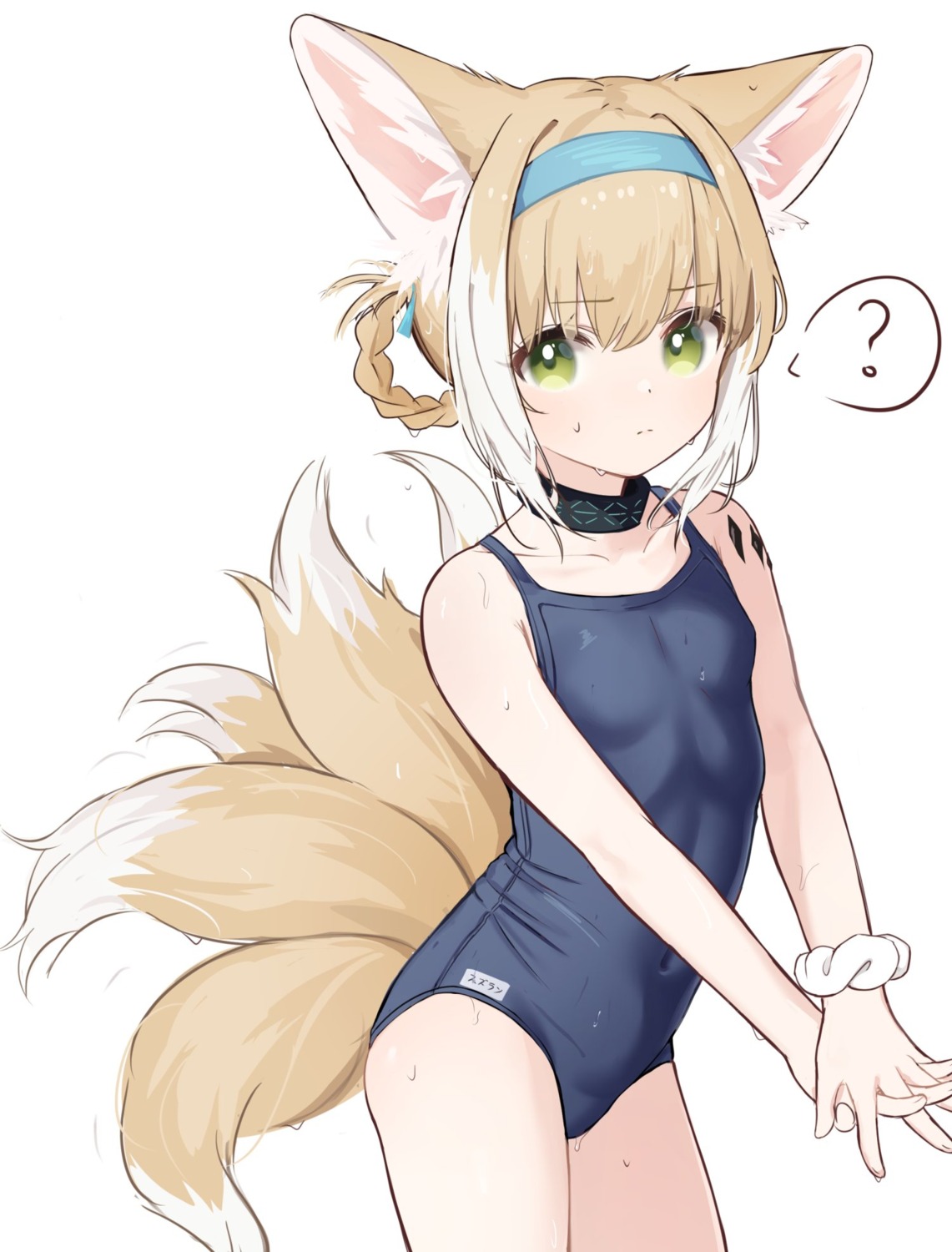 animal_ears arknights hawawa kitsune school_swimsuit suzuran_(arknights) swimsuits tail