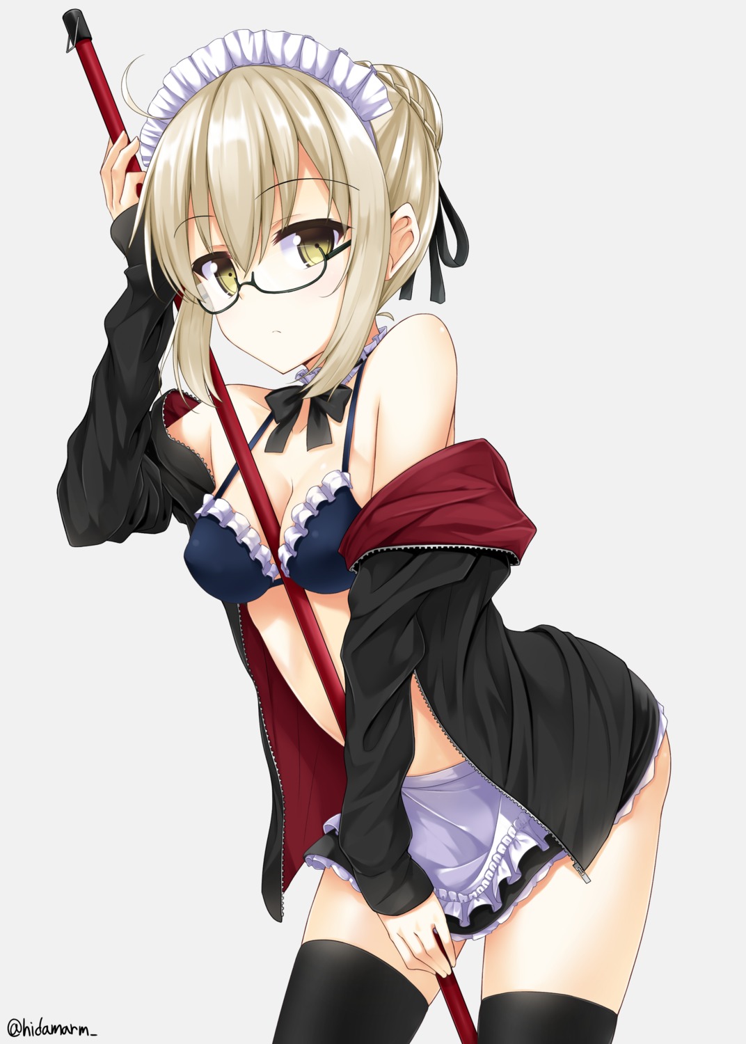 bikini_top cleavage cosplay fate/grand_order heroine_x_alter hino_(2nd_life) maid megane open_shirt saber saber_alter swimsuits thighhighs