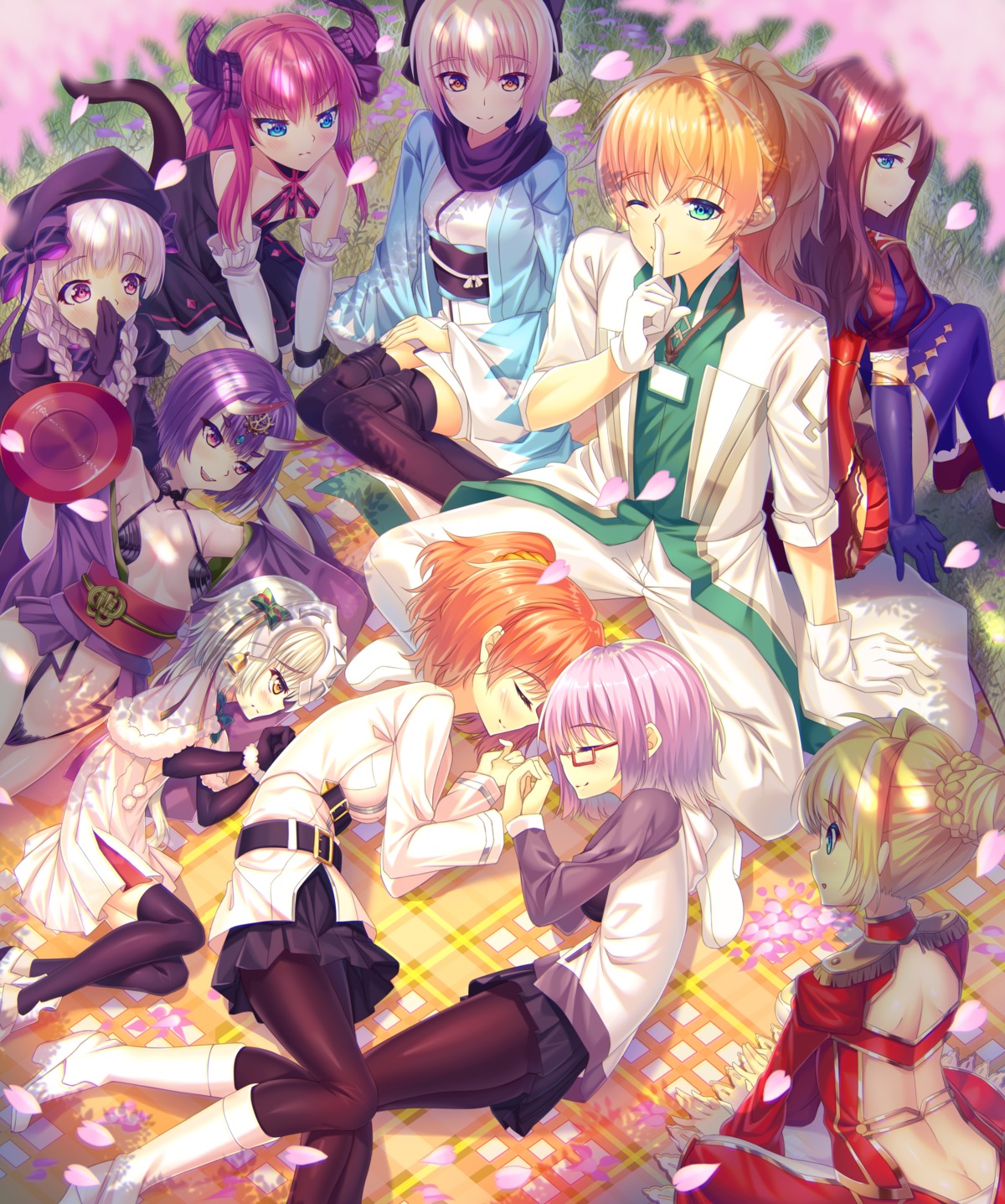 ass elizabeth_bathory fate/grand_order heels horns japanese_clothes jeanne_d'arc_alter_santa_lily leonardo_da_vinci_(fate/grand_order) mash_kyrielight megane no_bra nursery_rhyme_(fate/extra) okita_souji_(fate) open_shirt pantyhose romani_archaman saber_extra shuten_douji_(fate/grand_order) tail thighhighs tonchan