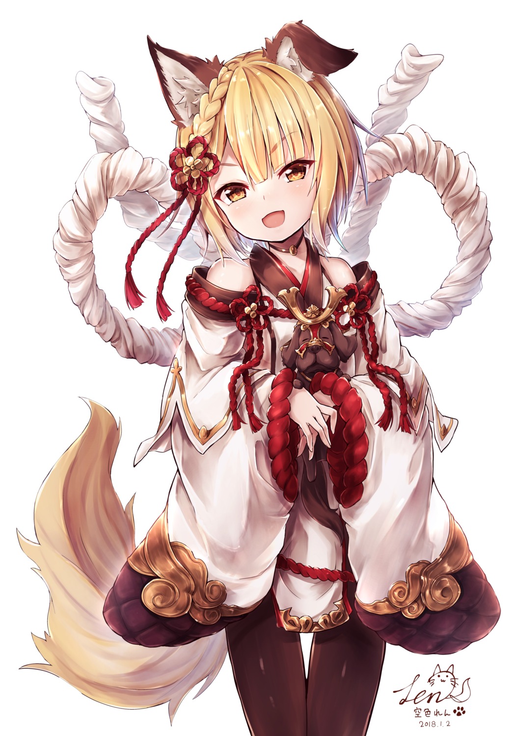 animal_ears granblue_fantasy inumimi japanese_clothes pantyhose sorairo_len tail vajra_(granblue_fantasy)