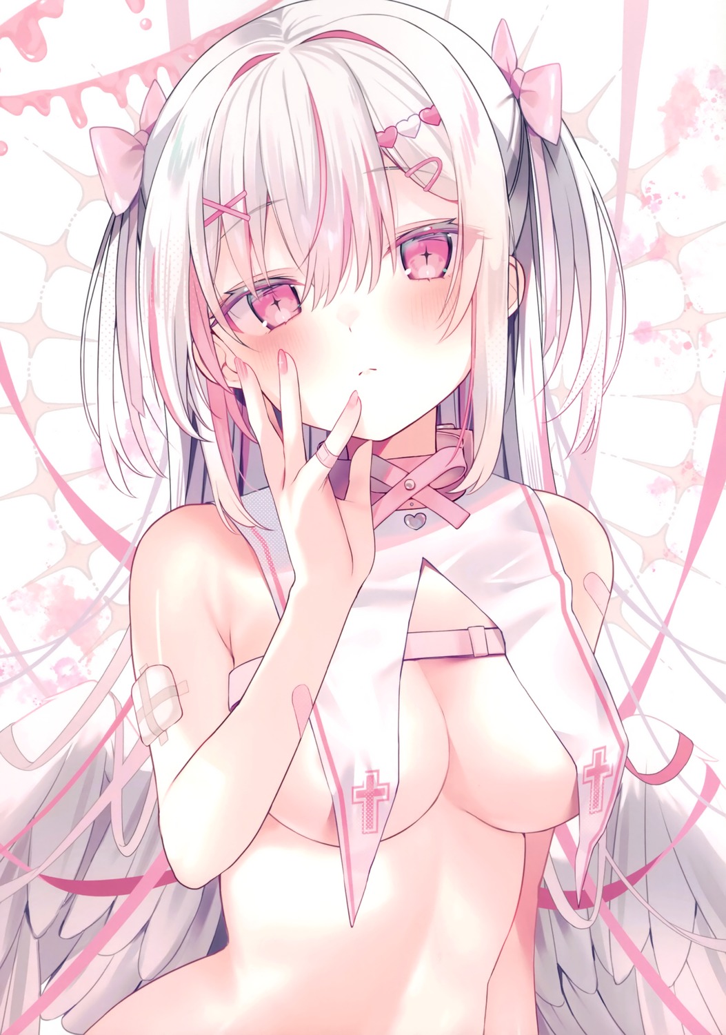 angel bandages bandaid ebihara_beniko no_bra wings