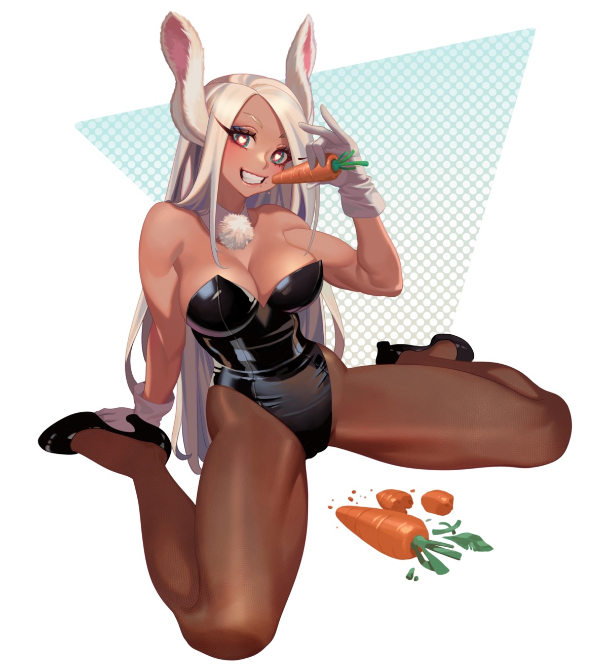 animal_ears boku_no_hero_academia bunny_ears bunny_girl cleavage heels hongcasso no_bra pantyhose usagiyama_rumi