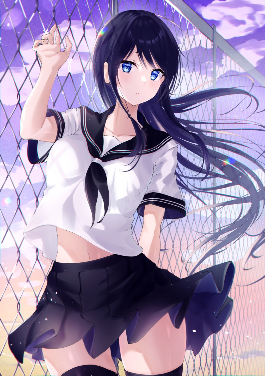 meen_(ouaughikepdvrsf) seifuku shirt_lift skirt_lift thighhighs