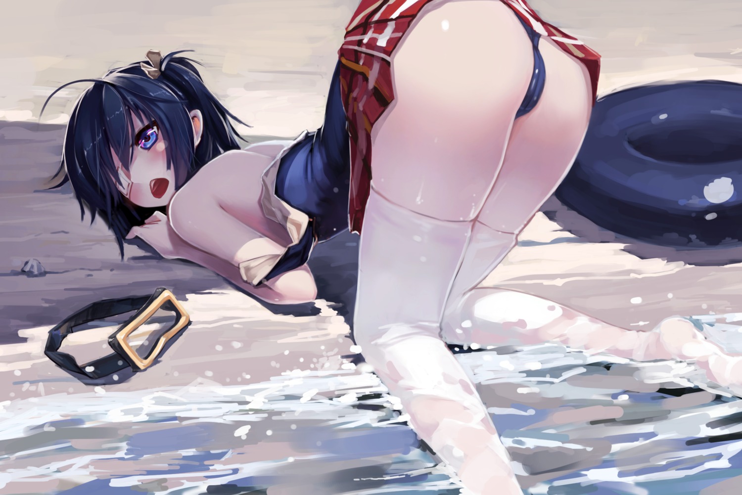 ass cameltoe chuunibyou_demo_koi_ga_shitai! eyepatch school_swimsuit scorpionfish see_through seifuku swimsuits takanashi_rikka thighhighs wet wet_clothes