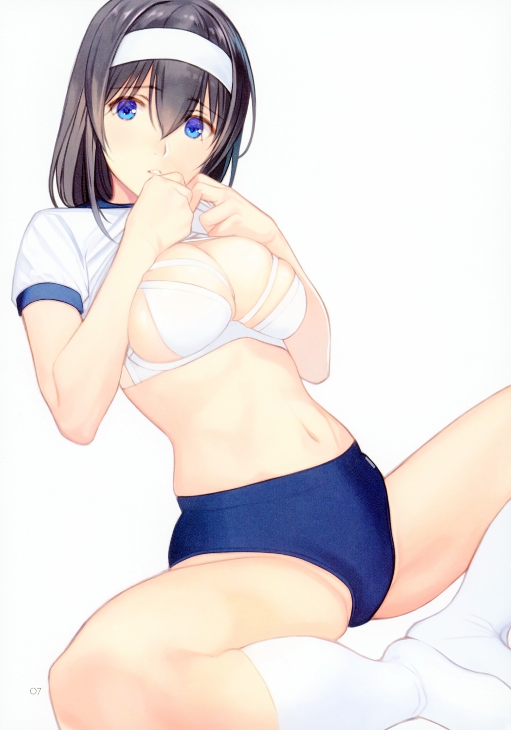 bra breast_hold buruma gym_uniform mibu_natsuki sagisawa_fumika screening shirt_lift the_idolm@ster the_idolm@ster_cinderella_girls