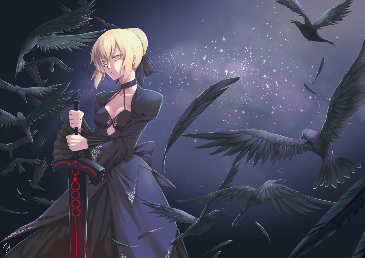 cleavage dress fate/stay_night jh_(artist) saber saber_alter sword