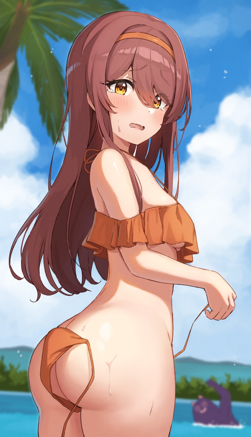 ass bikini oosaki_tenka panty_pull swimsuits the_idolm@ster the_idolm@ster_shiny_colors thong undressing wanimaru wet