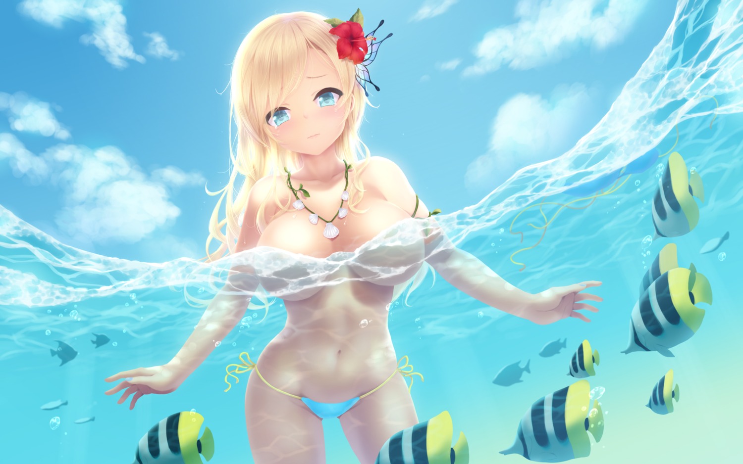 bikini boku_wa_tomodachi_ga_sukunai cait kashiwazaki_sena swimsuits topless wallpaper wardrobe_malfunction wet