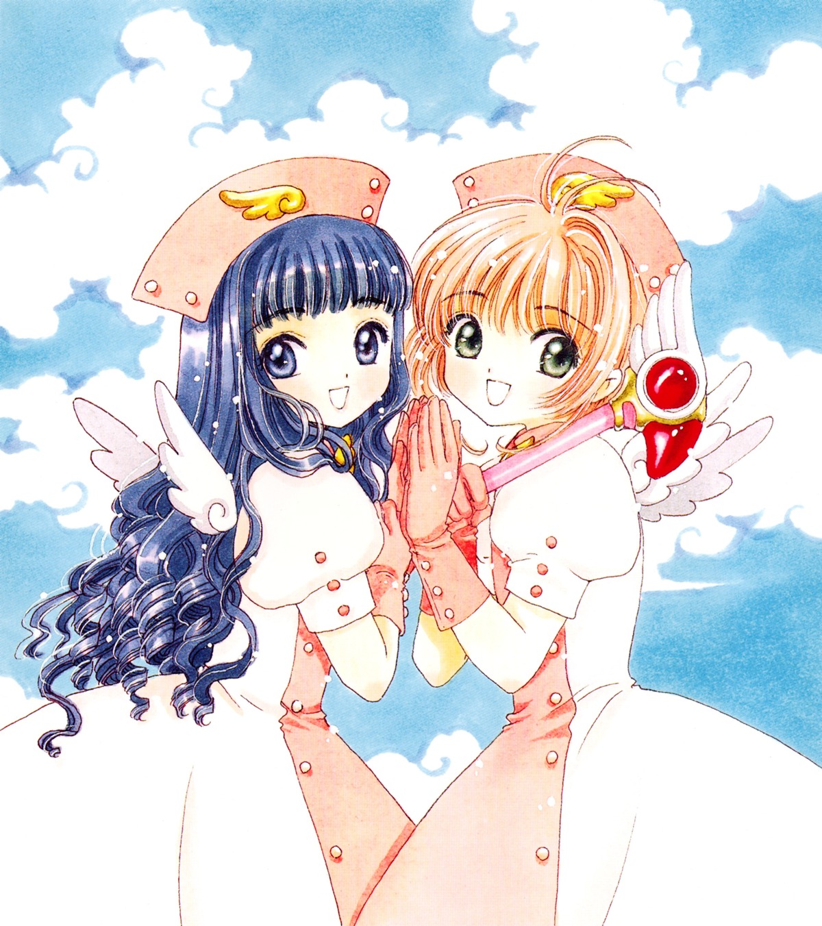 card_captor_sakura clamp daidouji_tomoyo dress kinomoto_sakura wings