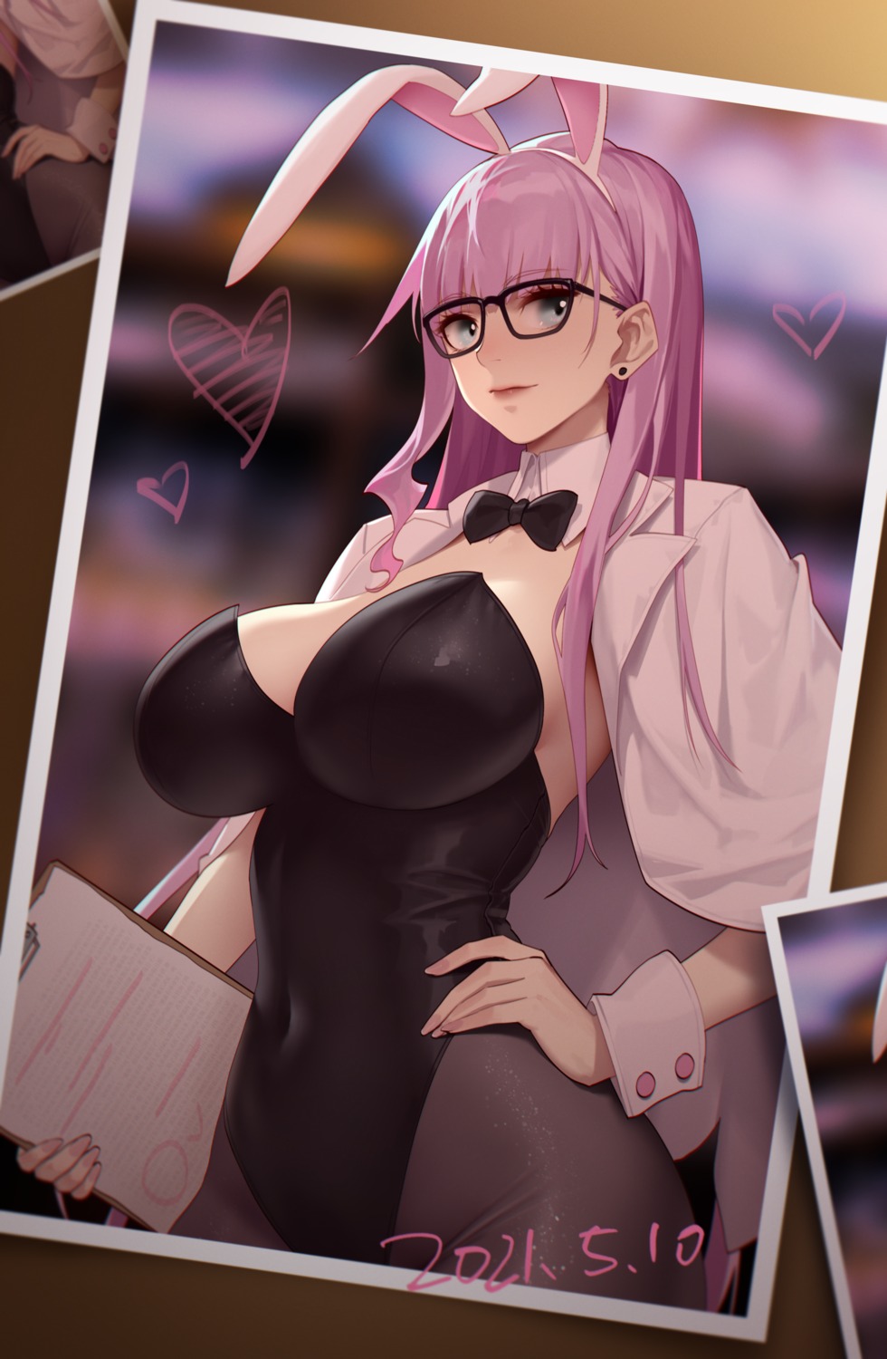 animal_ears bunny_ears bunny_girl megane no_bra pantyhose