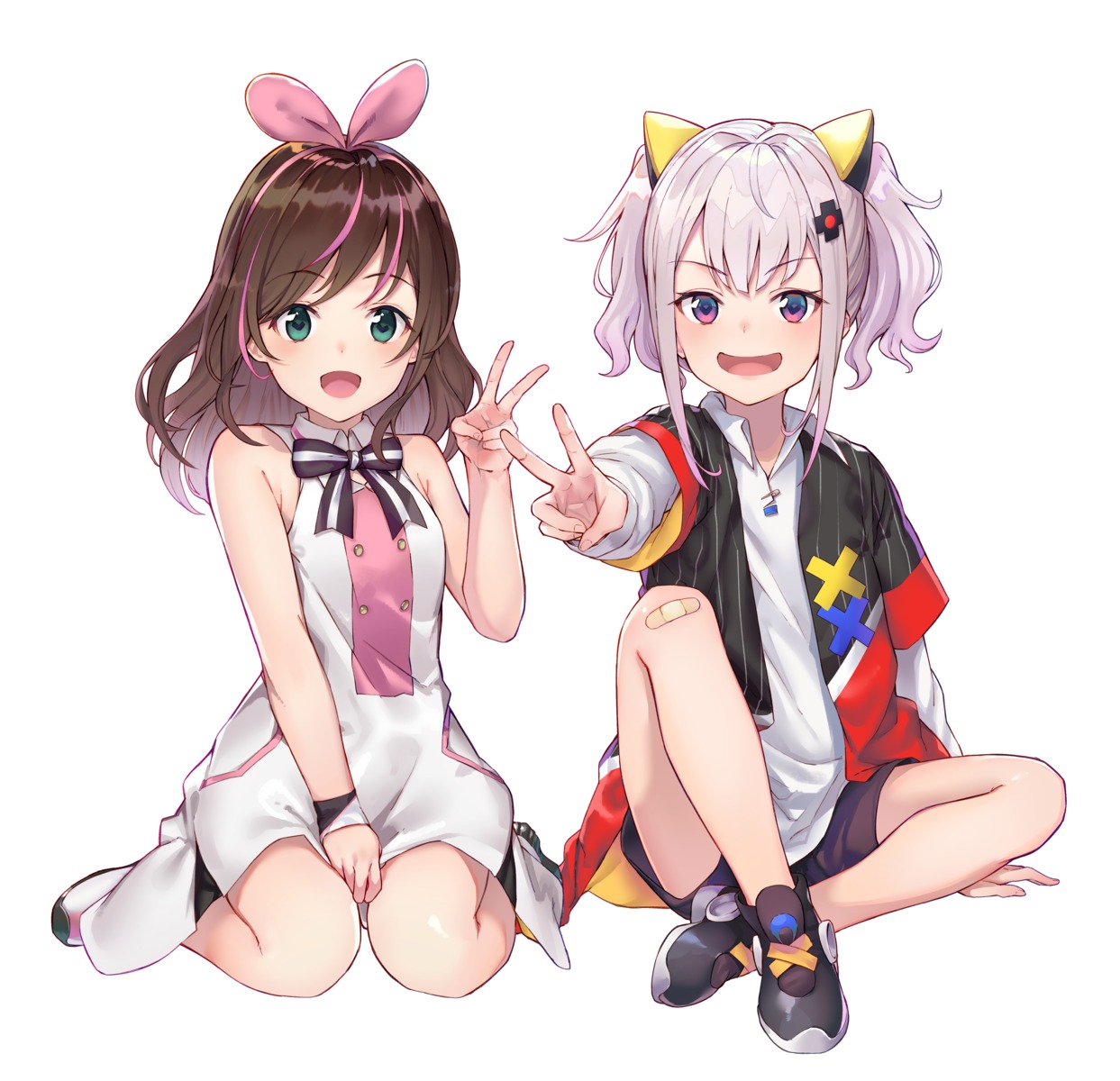 a.i._channel animal_ears black_cola crossover kaguya_luna kizuna_ai the_moon_studio