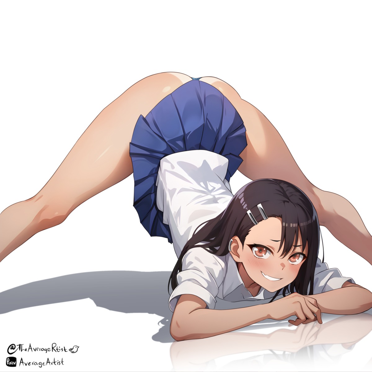 averageartist ijiranaide_nagatoro-san nagatoro_hayase pantsu seifuku skirt_lift tan_lines thong