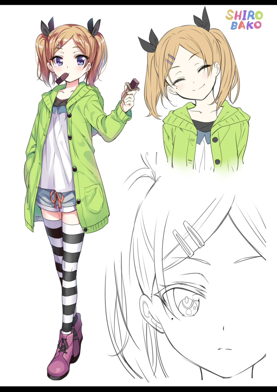 line_art open_shirt senri_gan shirobako sweater thighhighs yano_erika