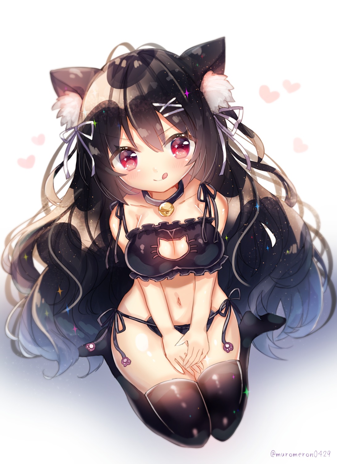 animal_ears bra cleavage kohaku_muro nekomimi pantsu string_panties thighhighs