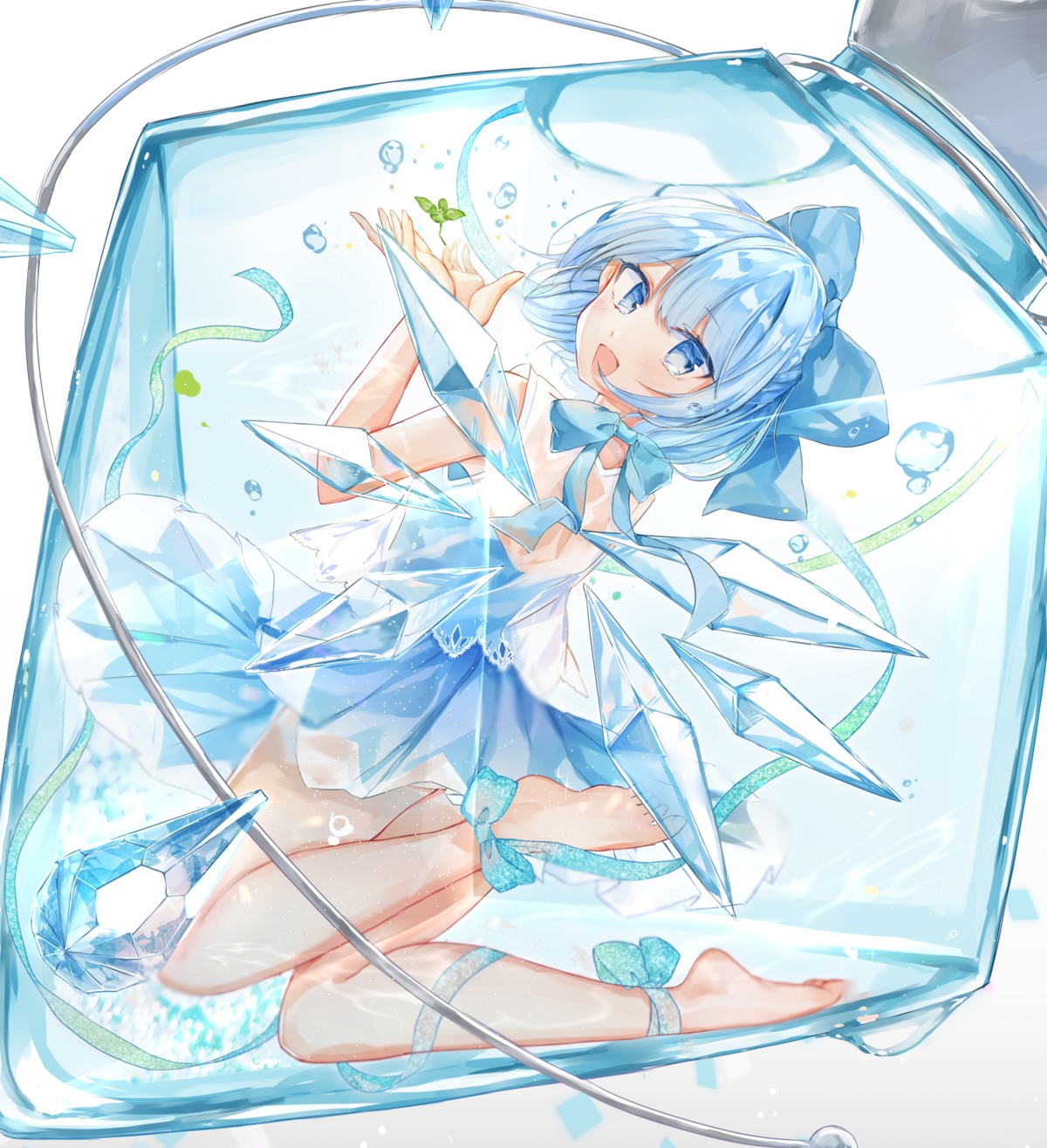 cirno dress feet moko_(3886397) see_through skirt_lift touhou wings