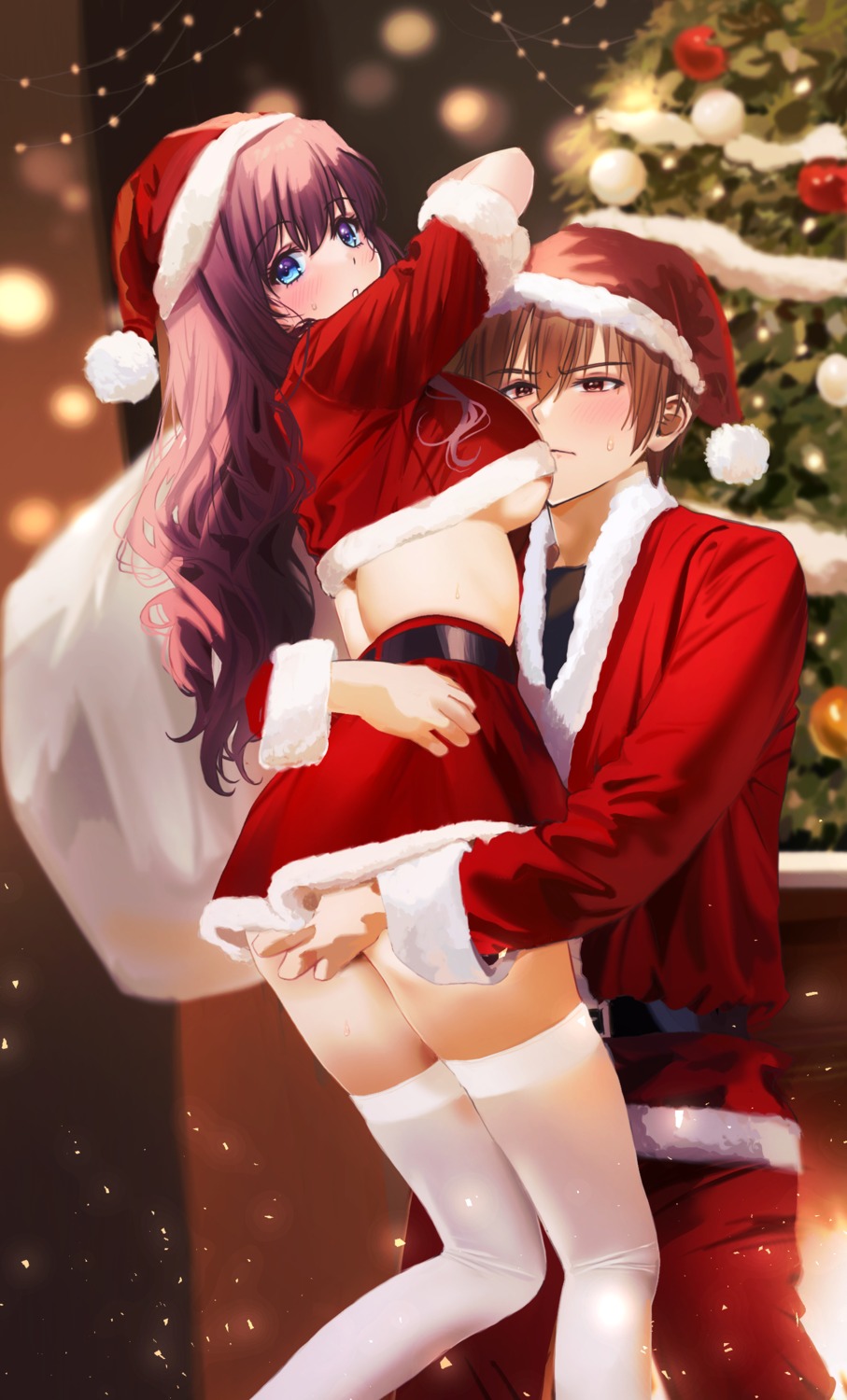 a-chan_senpai christmas little_busters! miiizuno_lbs natsume_kyosuke no_bra thighhighs