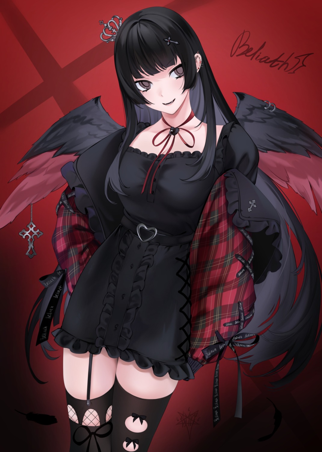 cleavage dress fishnets gothic_lolita lolita_fashion ompf stockings thighhighs wings