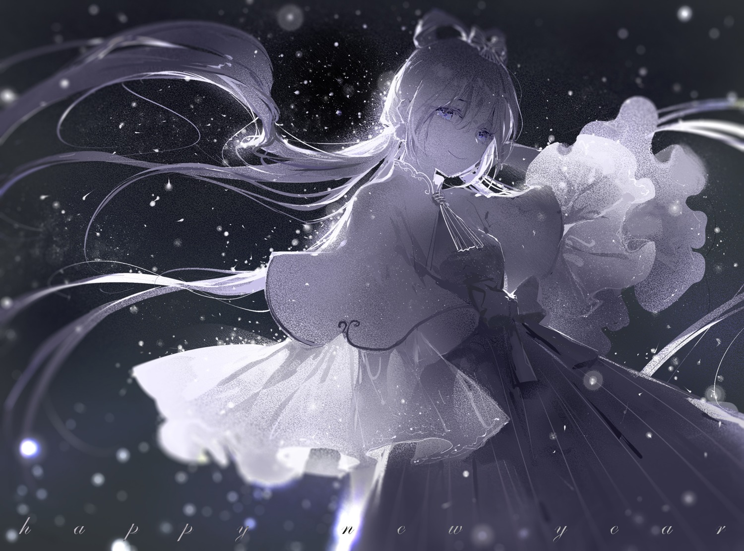 dress luo_tianyi monochrome moss_(2225028) vocaloid