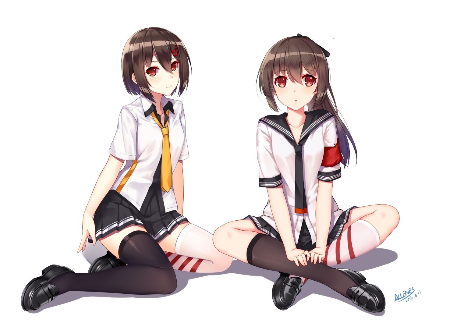 allenes ayanami_(zhanjianshaonv) seifuku shikinami_(zhanjianshaonv) thighhighs zhanjianshaonv