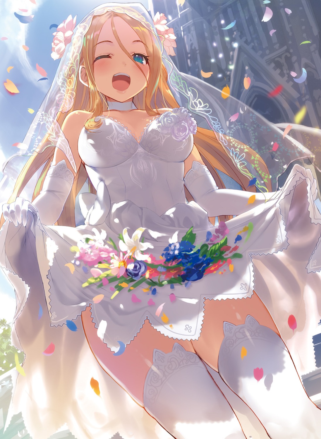 cleavage digital_version dress shirabi skirt_lift thighhighs wedding_dress