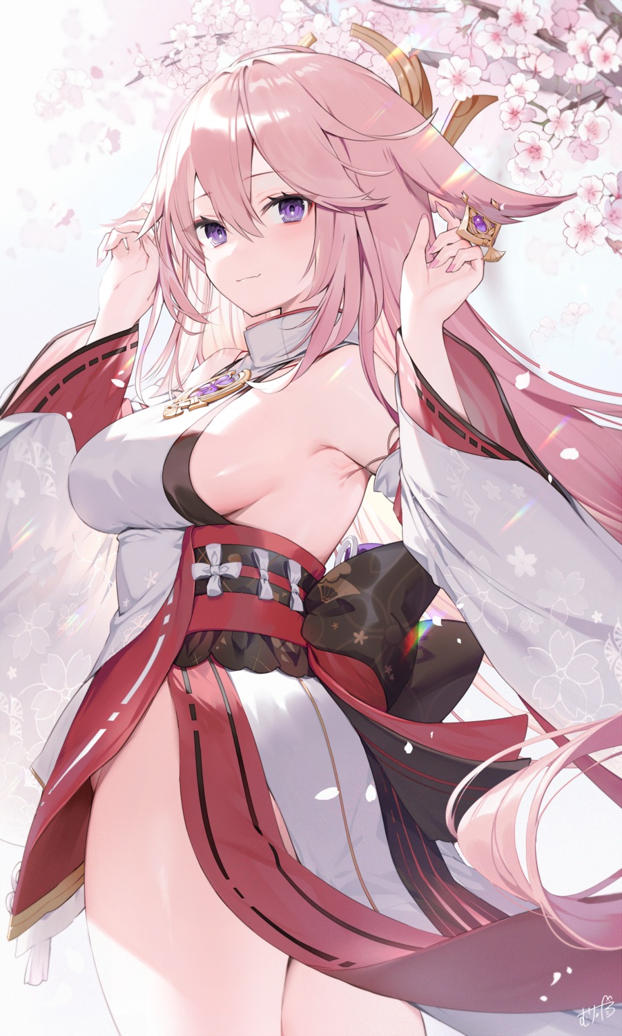 animal_ears ass genshin_impact japanese_clothes kitsune muryo no_bra yae_miko