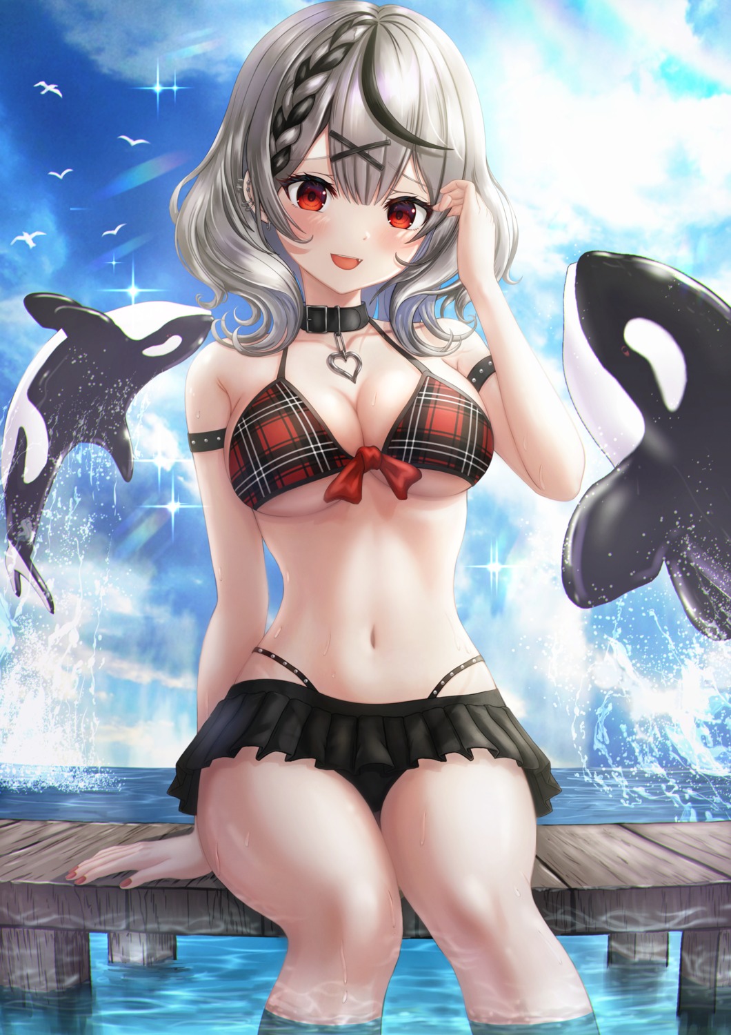 artist_revision bikini hololive sakamata_chloe swimsuits wajuniorbox wet