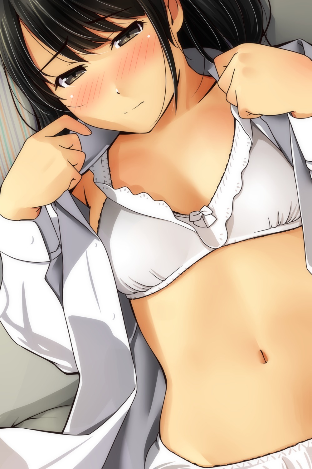 bra cleavage matsunaga_kouyou open_shirt pantsu undressing