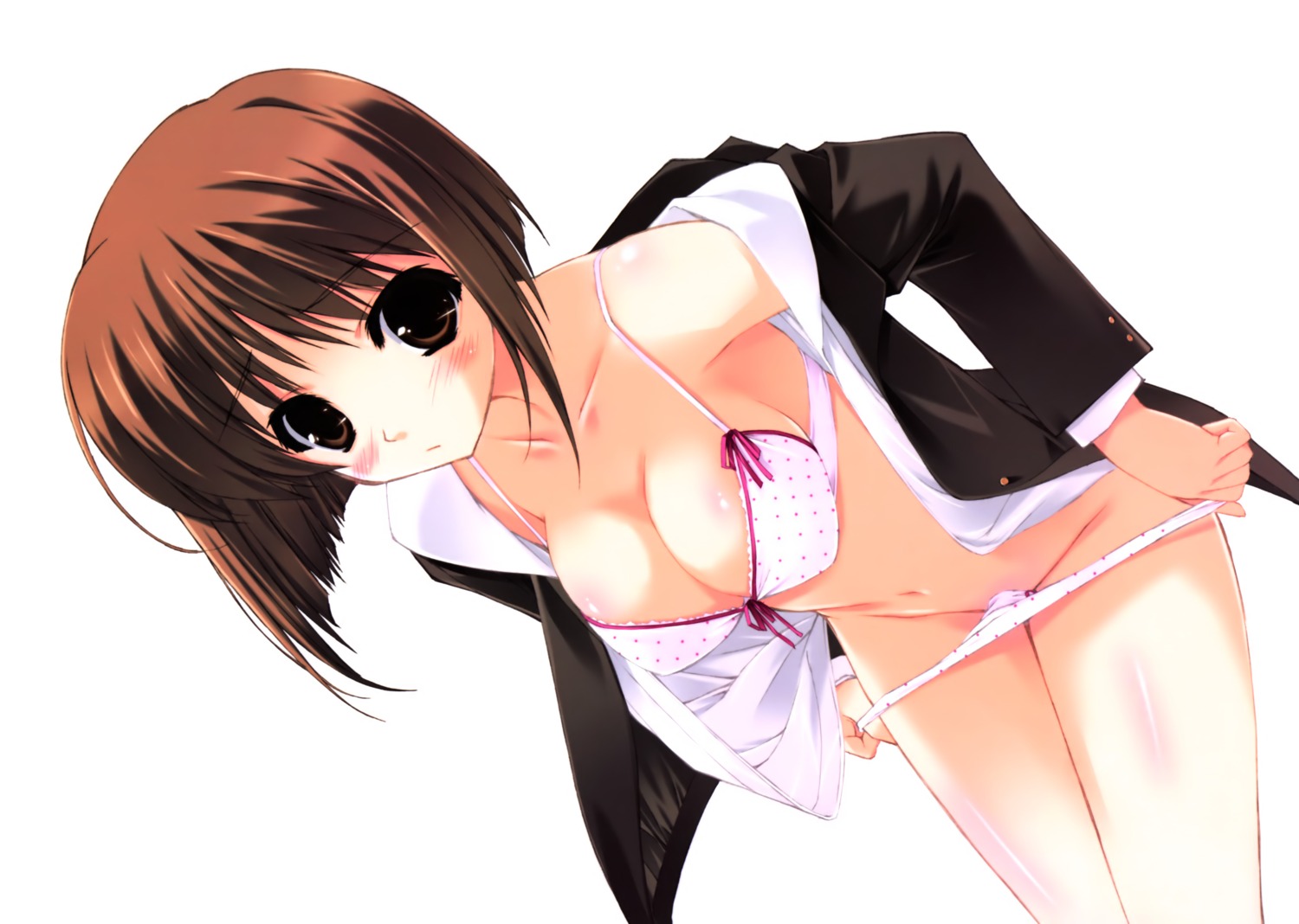 bra cleavage lingerie open_shirt overfiltered pantsu panty_pull shintarou undressing