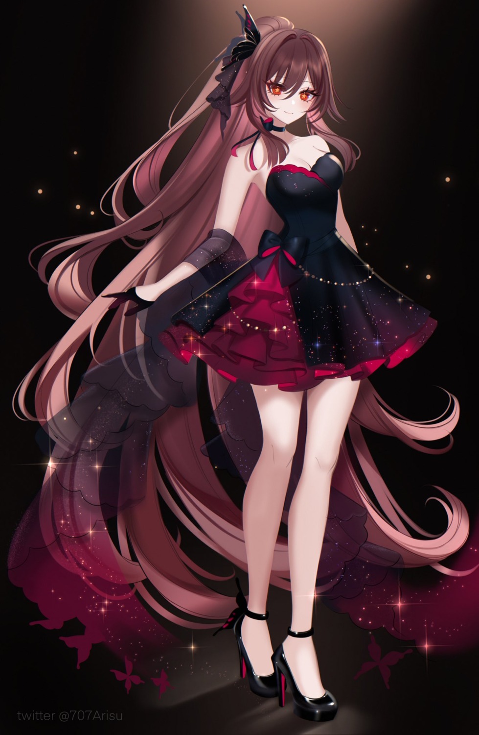 707arisu cleavage dress genshin_impact heels hu_tao