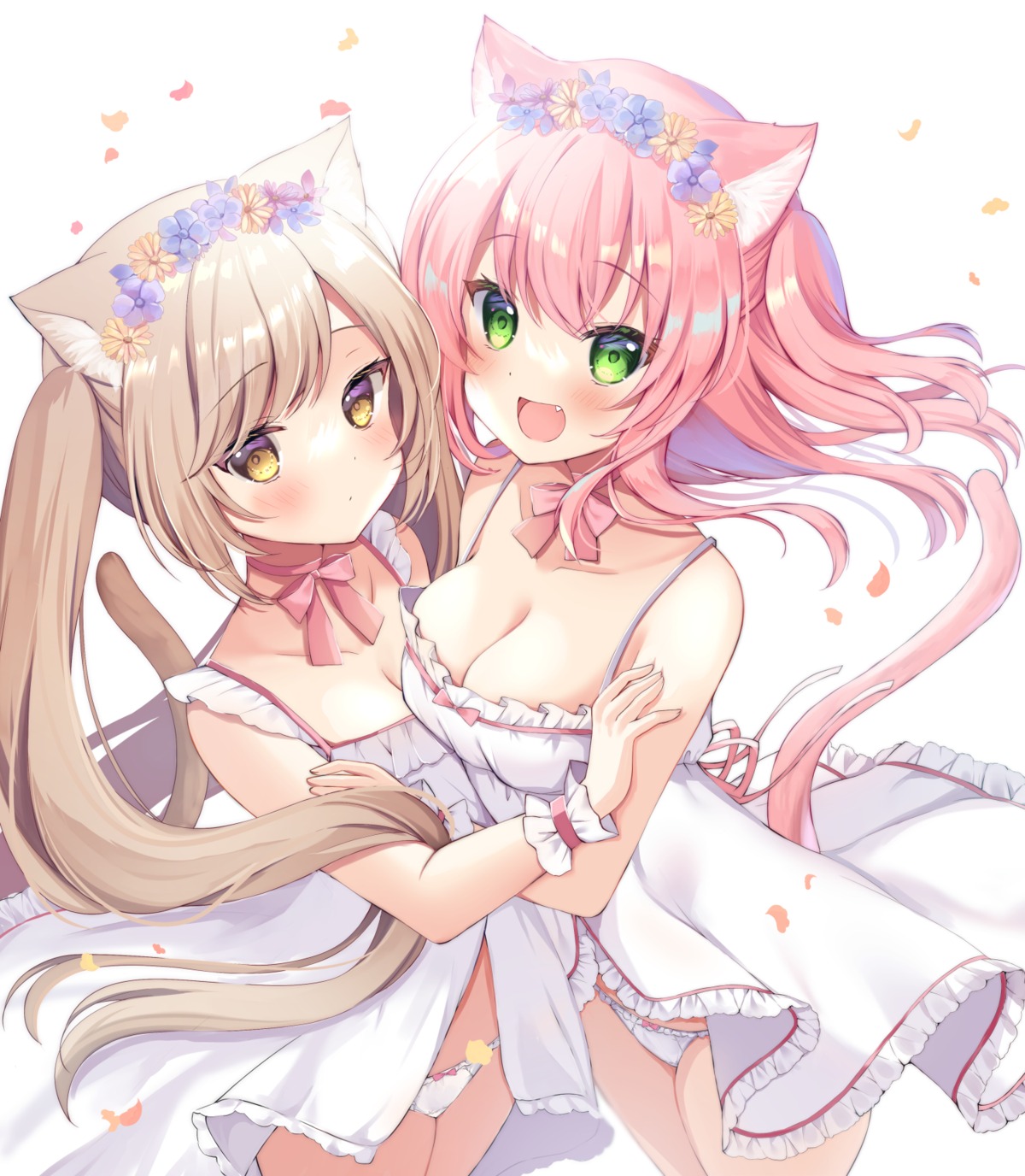 animal_ears dress hamico nekomimi pantsu skirt_lift summer_dress symmetrical_docking tail