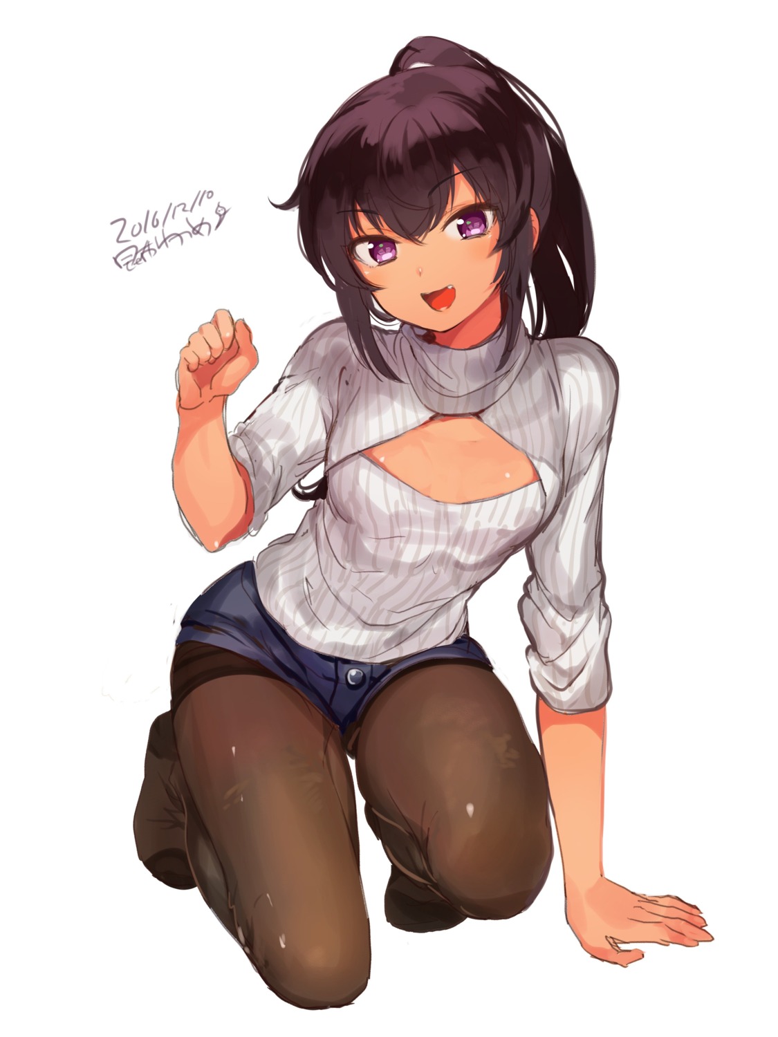 cleavage konbu_wakame pantyhose sweater