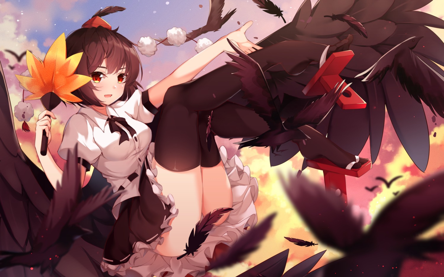 nahaki pantsu shameimaru_aya skirt_lift thighhighs touhou