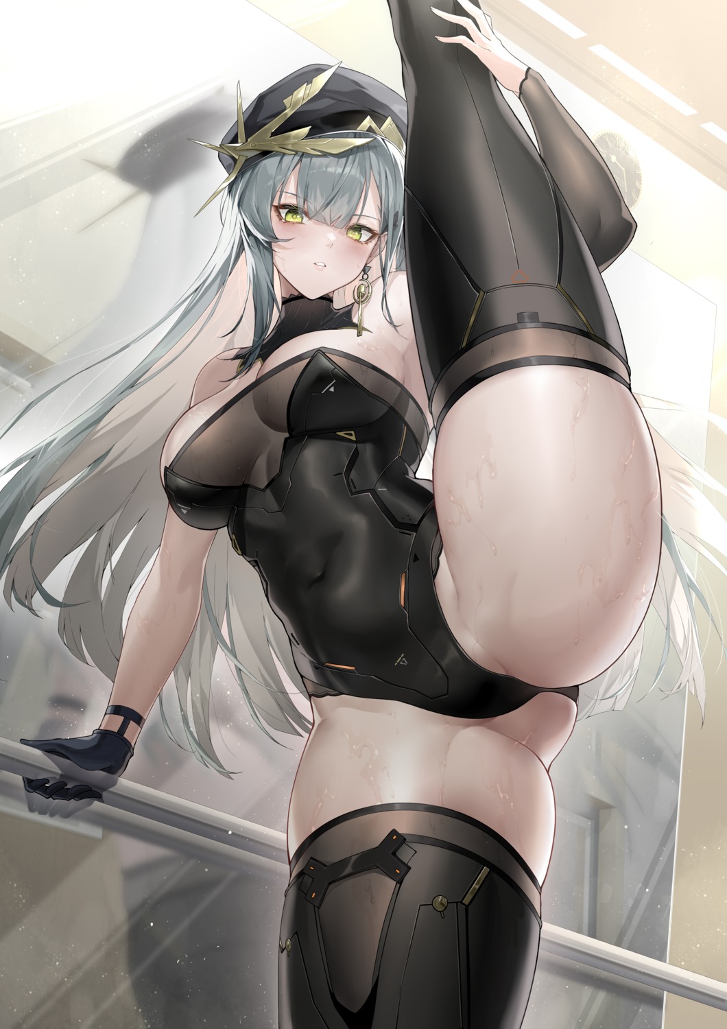 aether_gazer leotard no_bra see_through shanyao_jiang_tororo thighhighs wet