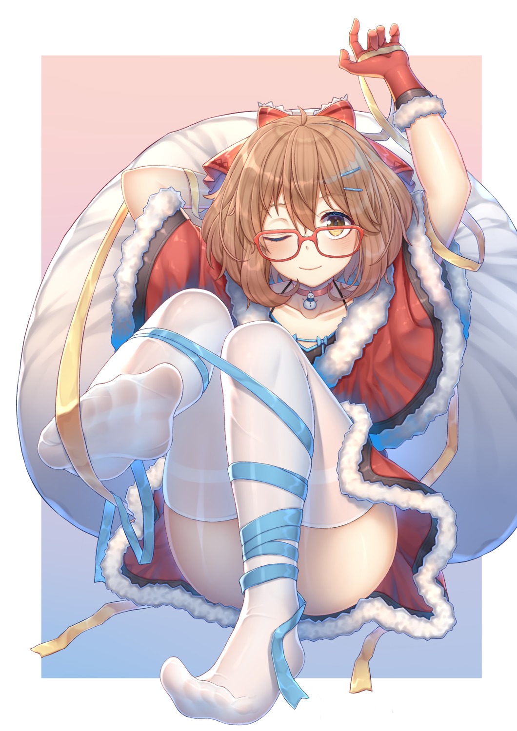 christmas feet kishita_yuu megane skirt_lift thighhighs