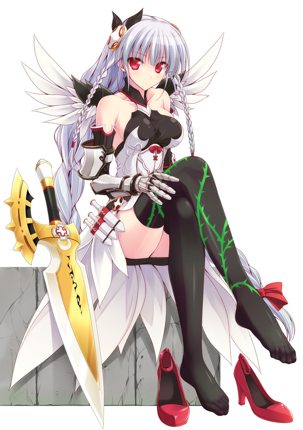 naturalton puzzle_&_dragons sword thighhighs valkyrie_(p&d) weapon