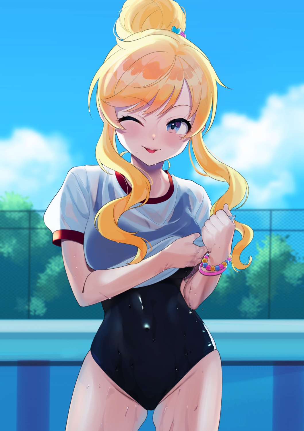 gym_uniform ootsuki_yui see_through swimsuits the_idolm@ster the_idolm@ster_cinderella_girls wet wet_clothes yam_(htt)