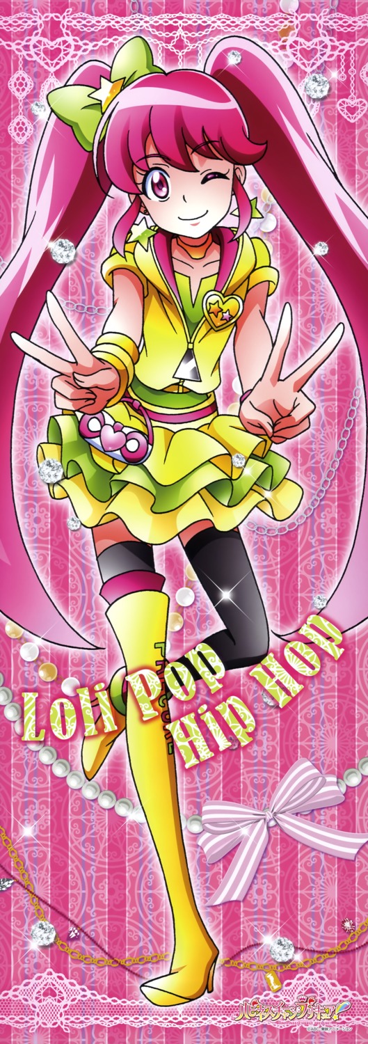 aino_megumi happinesscharge_precure! heels precure satou_masayuki stick_poster thighhighs