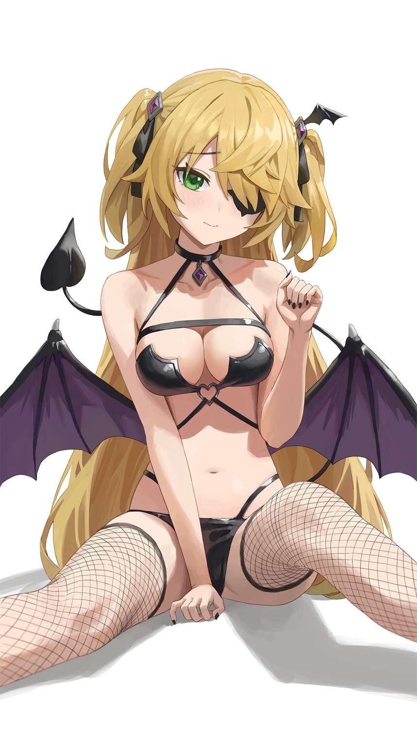 bikini_armor devil eyepatch fischl fishnets genshin_impact llami_0 tail thighhighs wings