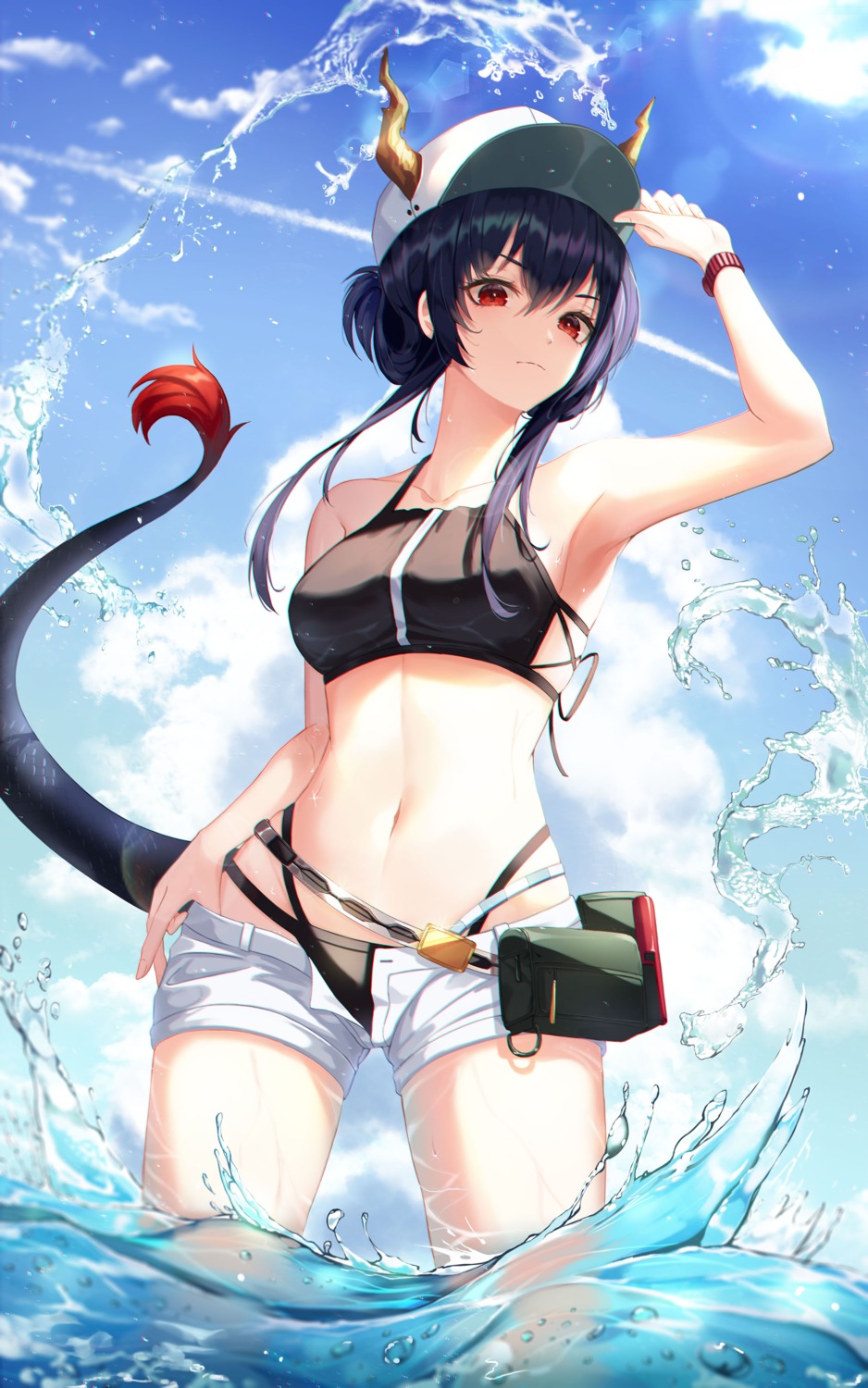 arknights bikini ch'en_(arknights) fall_(aki) horns swimsuits tail wet