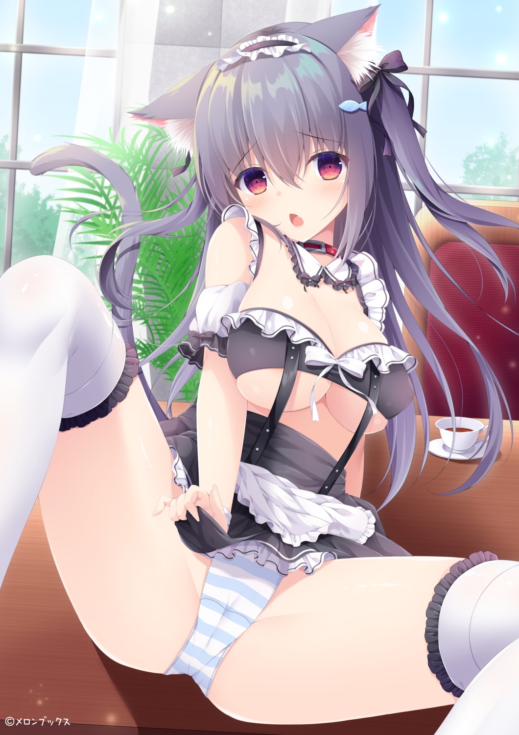 animal_ears cameltoe maid nekomimi no_bra pantsu shimapan skirt_lift tail thighhighs yukimura_usagi