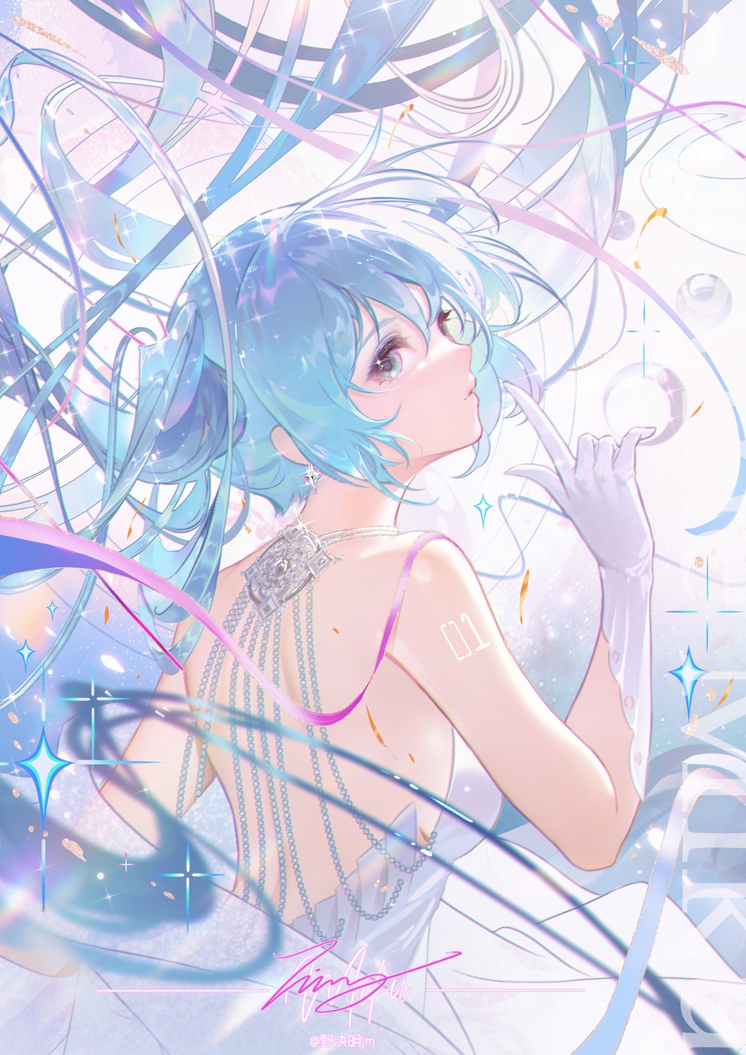 dress hatsune_miku jie_xiaoming no_bra tattoo vocaloid