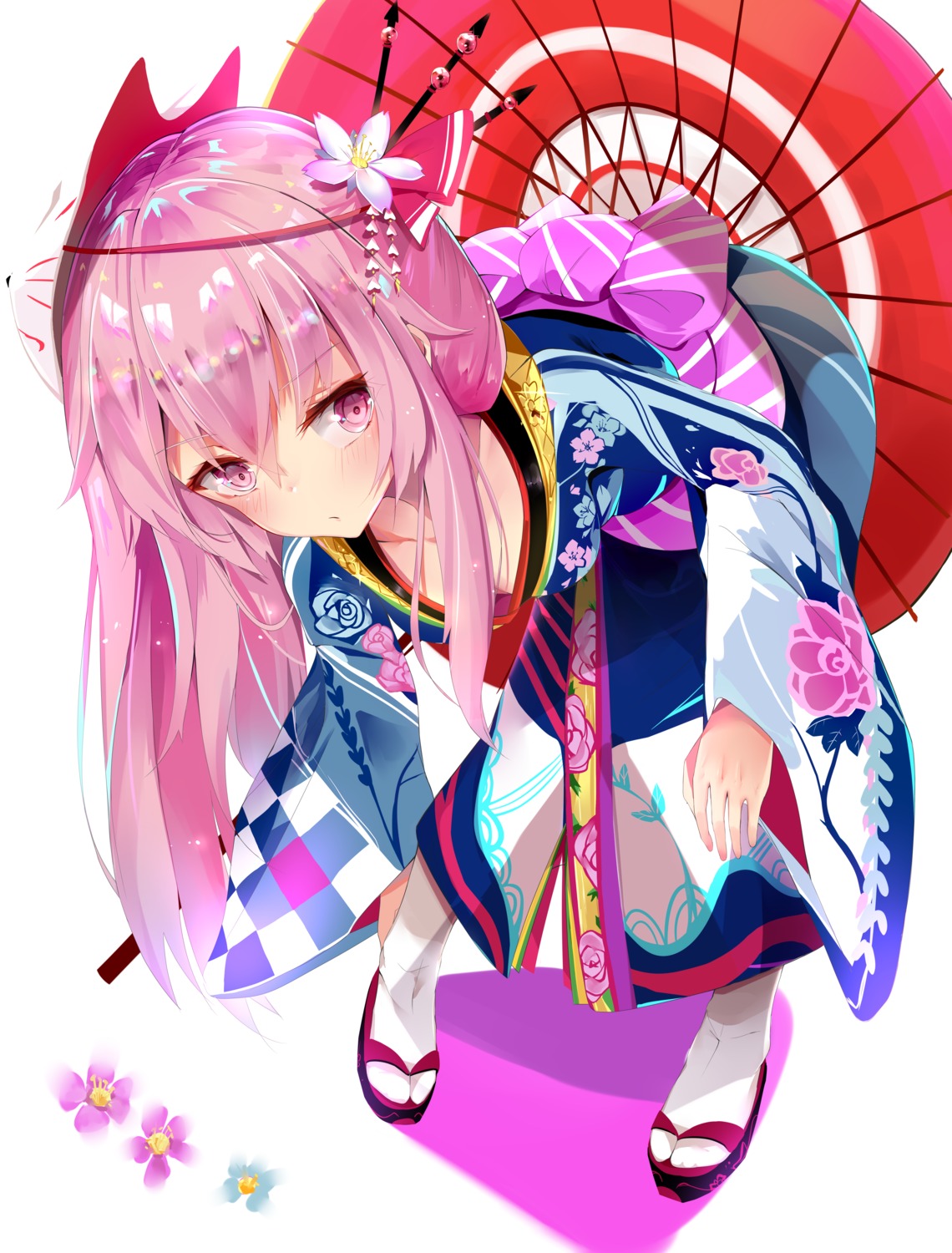 dleung hata_no_kokoro no_bra open_shirt touhou umbrella yukata