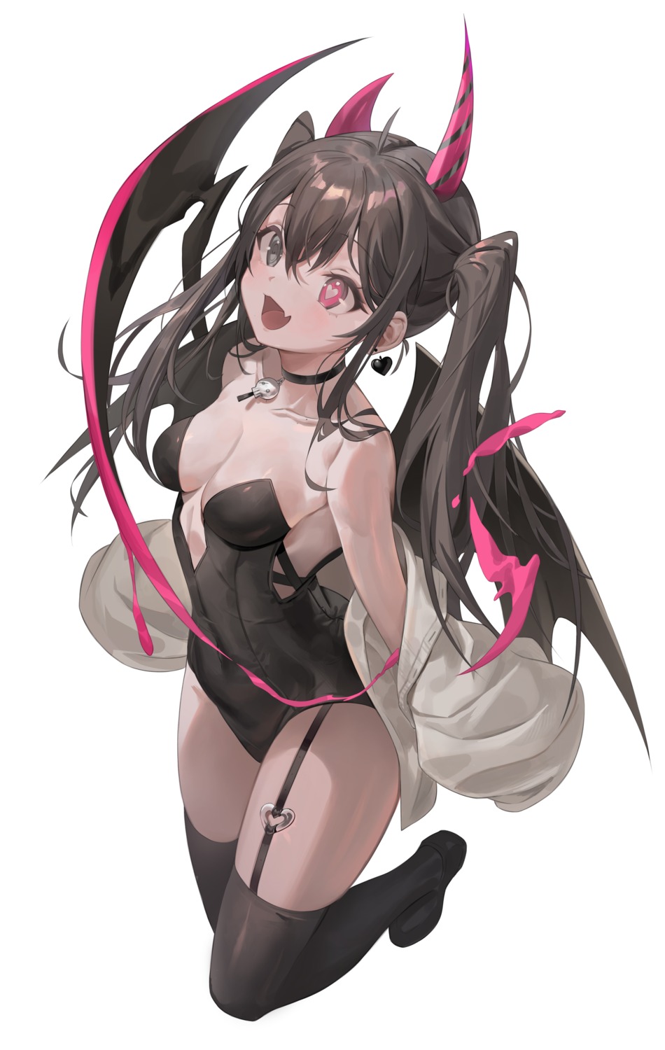 heterochromia horns leotard no_bra stockings thighhighs wings zutsuyaku