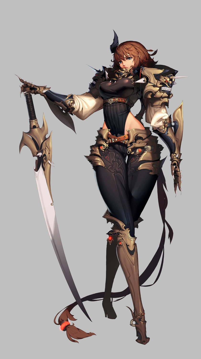 [saw] armor heels leotard sword
