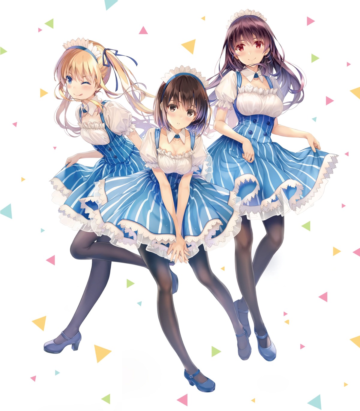 breast_hold cleavage heels kasumigaoka_utaha katou_megumi maid misaki_kurehito pantyhose saenai_heroine_no_sodatekata saenai_heroine_no_sodatekata_fine sawamura_spencer_eriri skirt_lift waitress