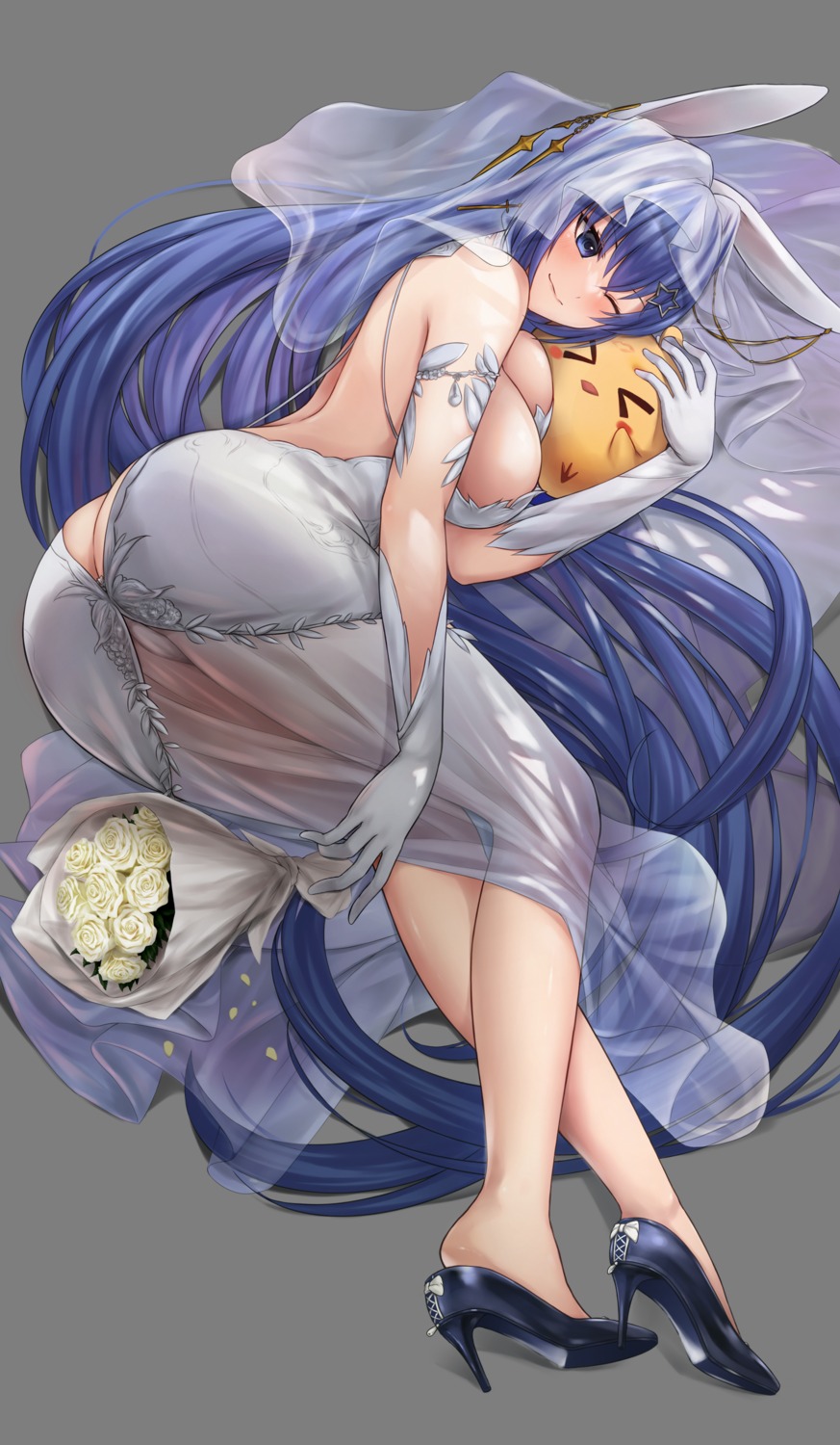 animal_ears ass azur_lane bunny_ears cameltoe chien_zero dress heels manjuu_(azur_lane) new_jersey_(azur_lane) no_bra see_through transparent_png wedding_dress