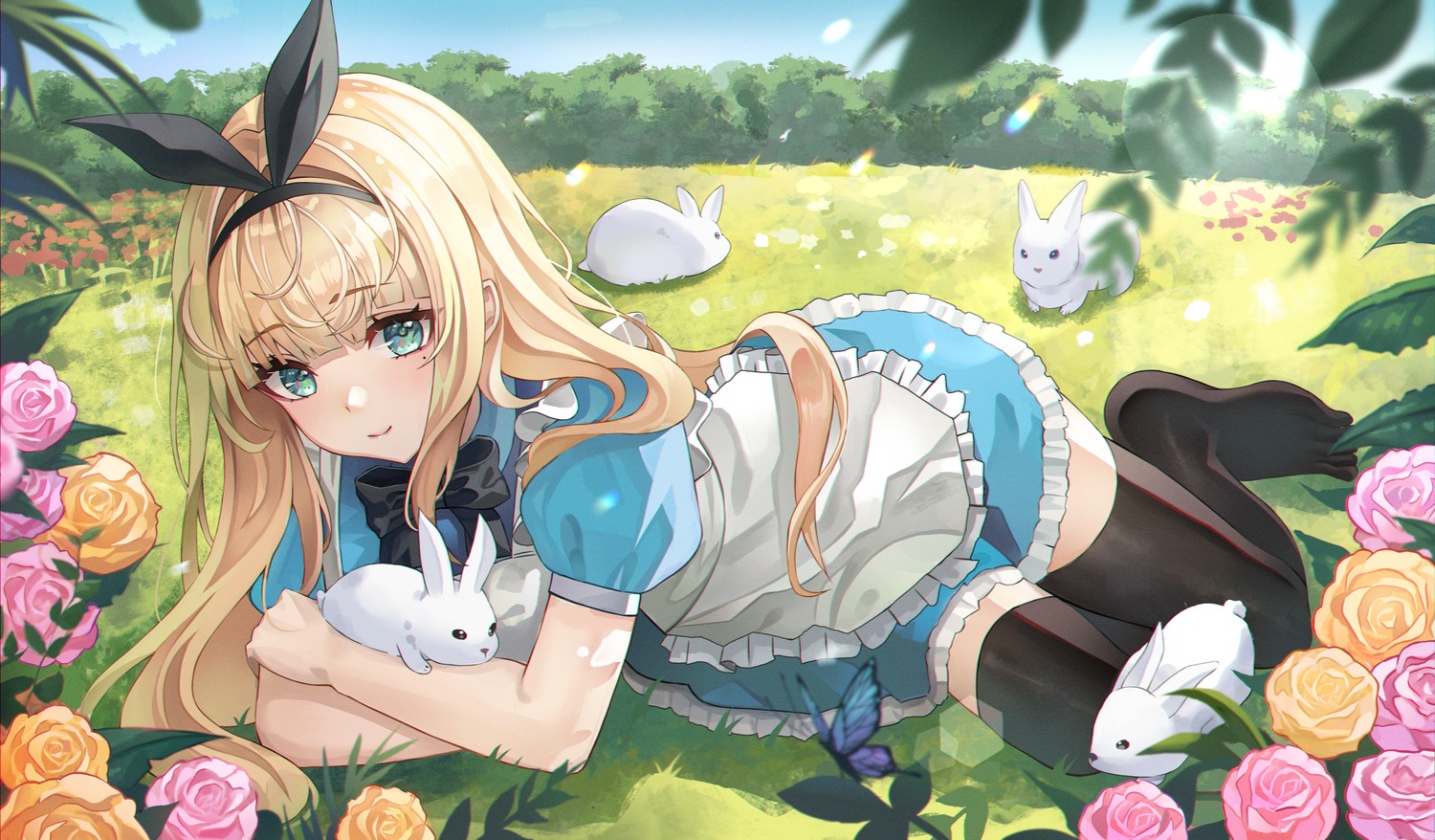 alice alice_in_wonderland dress poise thighhighs