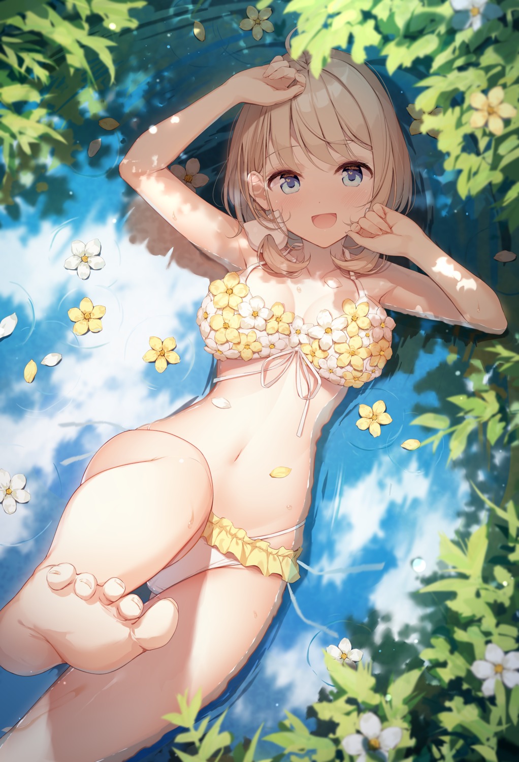 bikini cleavage emori_miku_project feet kohanai_momiji nijihashi_sora swimsuits wet